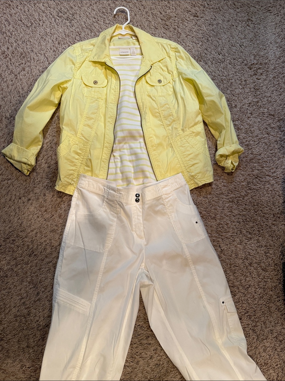 Chico's Yellow Jacket with White Cargo Trousers